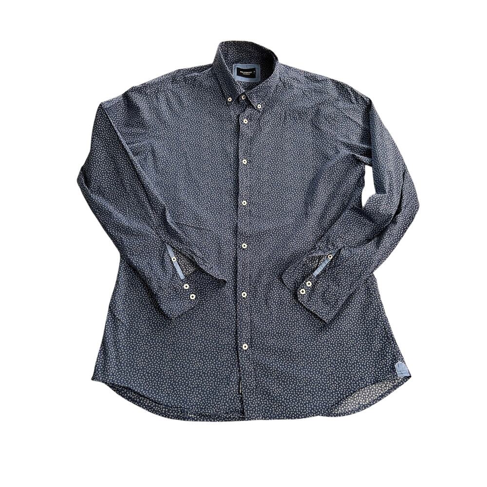 Holebrook Sweden Men's Navy W/WhiteMicro Print Button-Down Shirt Size XL